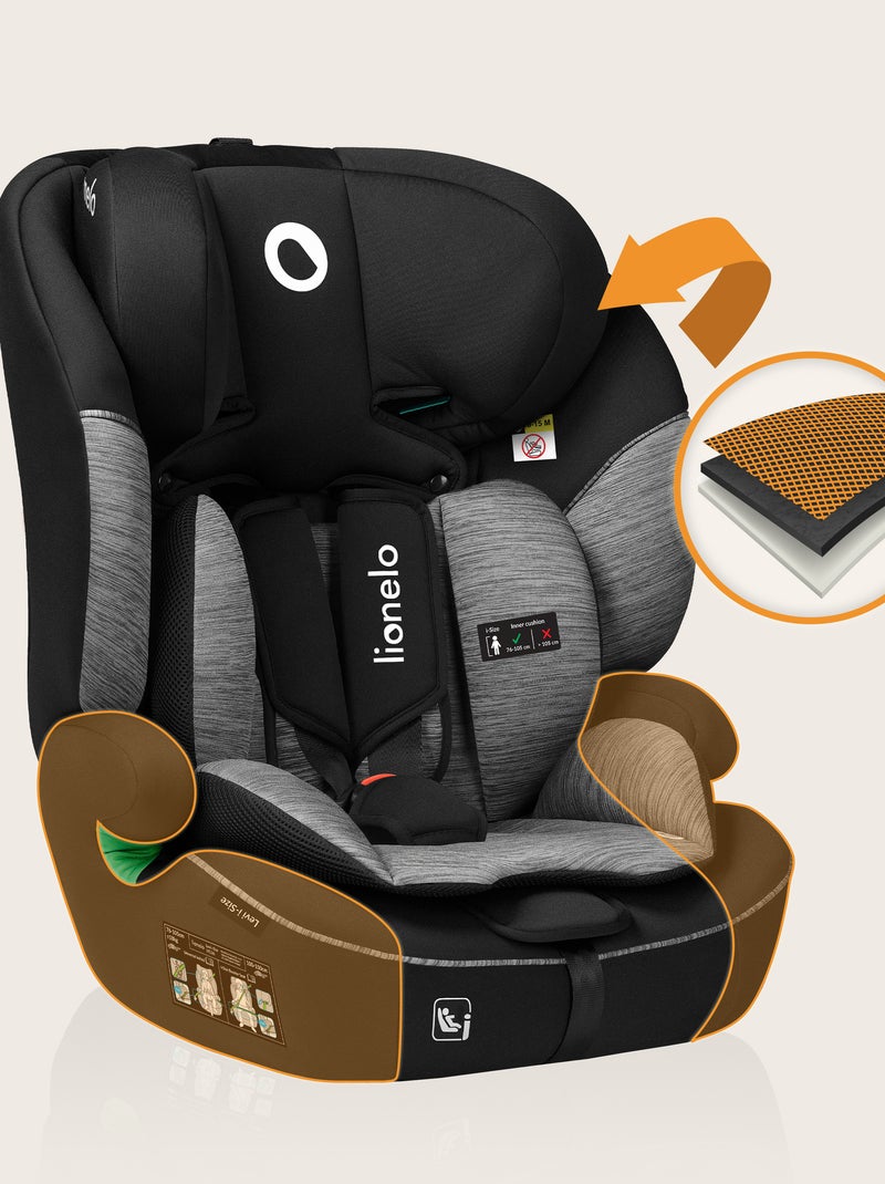 Seggiolino auto convertibile LIONELO Levi i-Size - 76-150 cm - Gruppo 1/2/3 Nero Grigio - Kiabi