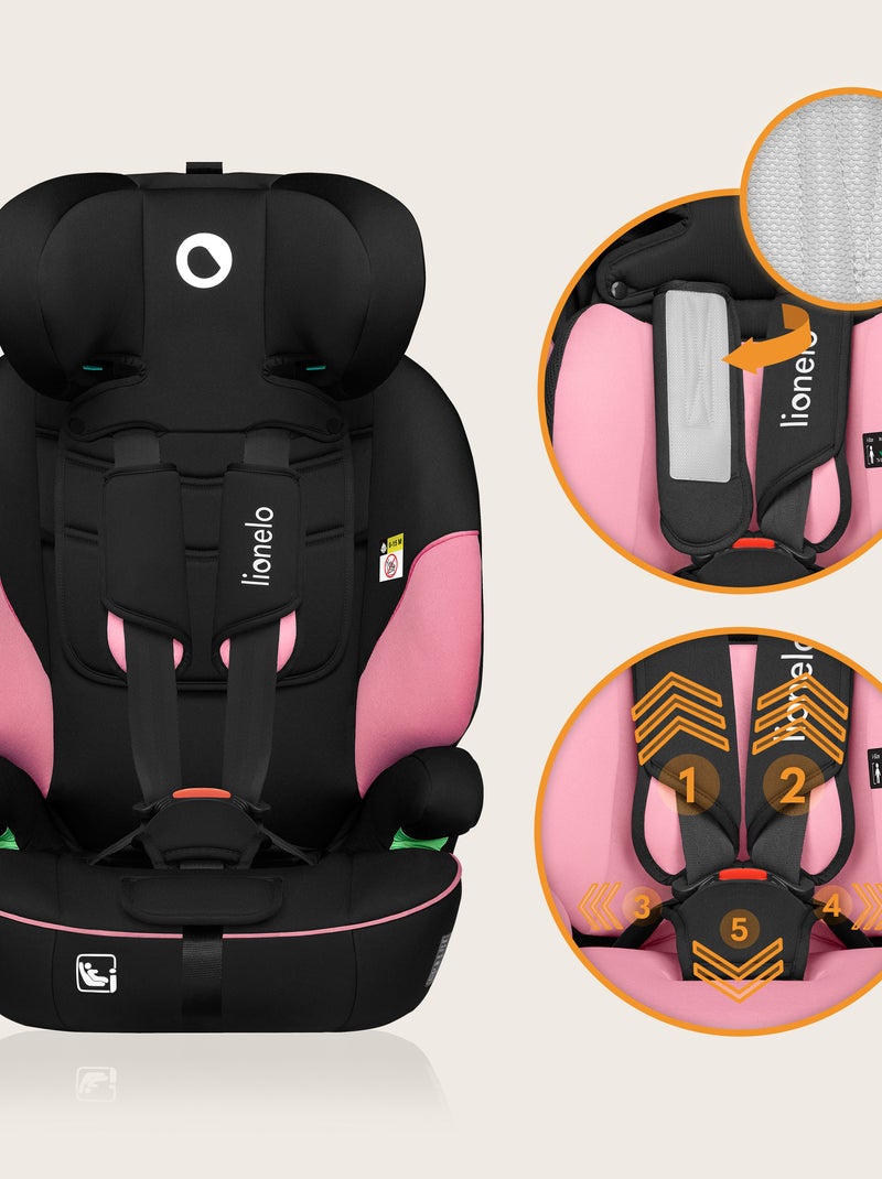 Seggiolino auto convertibile LIONELO Levi i-Size - 76-150 cm - Gruppo 1/2/3 Nero Rosa - Kiabi