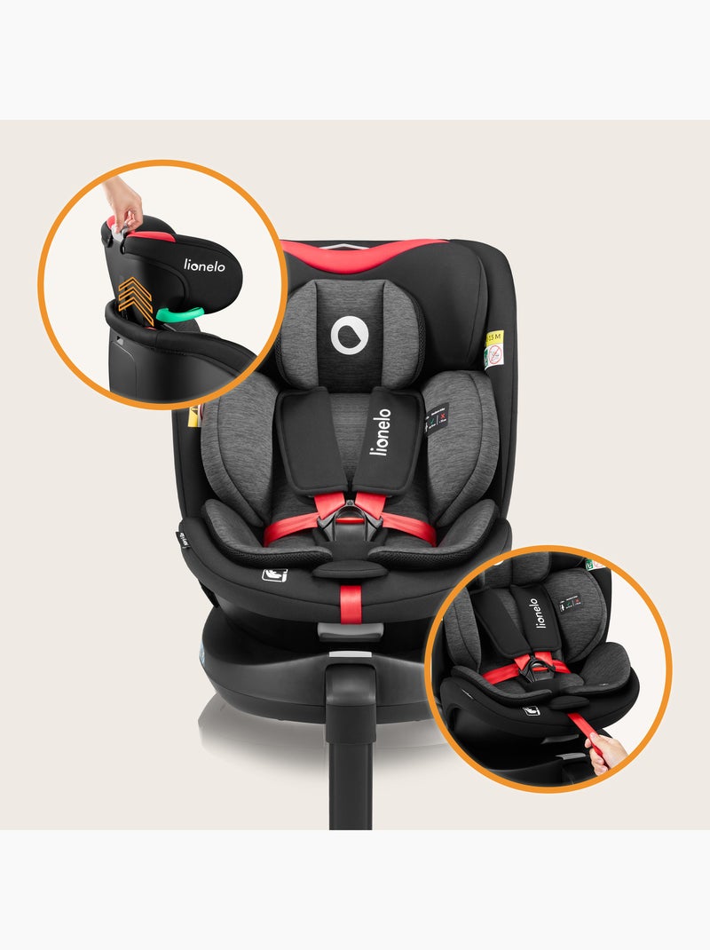 Seggiolino auto LIONELO 360° Navy i-Size - ISOFIX - Rivestimento ventilato - 40-150 cm - 0+/1/2/3 Nero Rosso - Kiabi