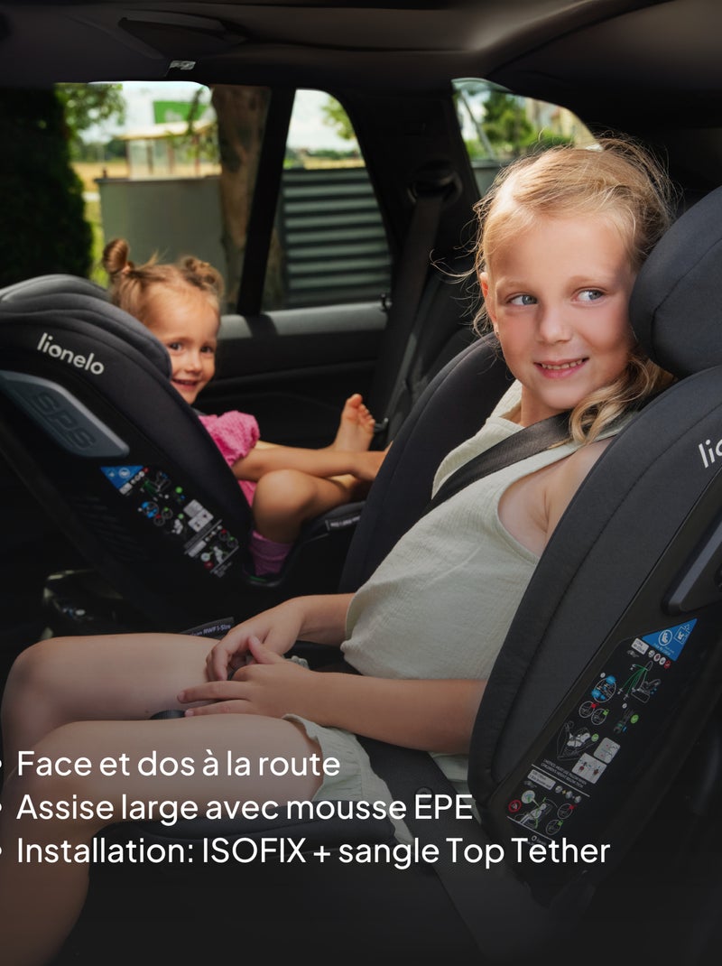Seggiolino auto LIONELO Bastiaan RWF i-Size 40-150 cm - Base girevole a 360° - ISOFIX - Gruppo 0/1/2 Nero Grigio - Kiabi