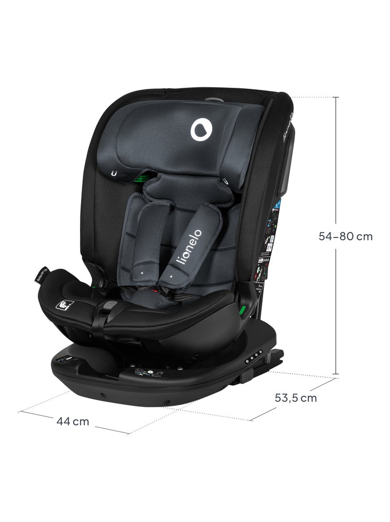 Seggiolino auto LIONELO Bastiaan RWF i-Size 40-150 cm - Base girevole a 360° - ISOFIX - Gruppo 0/1/2 Nero Grigio - Kiabi