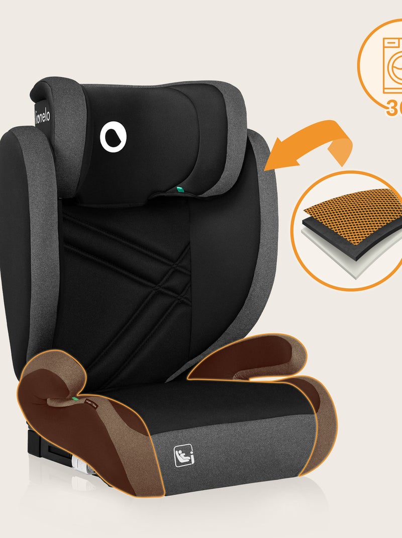 Seggiolino auto LIONELO Hugo i-Size 100-150 cm - ISOFIX - Gruppo 2/3 - Poggiatesta in memory foam Nero Grigio - Kiabi