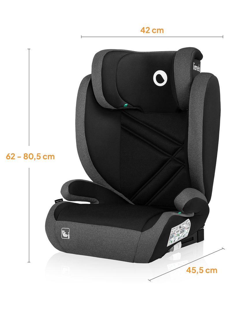Seggiolino auto LIONELO Hugo i-Size 100-150 cm - ISOFIX - Gruppo 2/3 - Poggiatesta in memory foam Nero Grigio - Kiabi