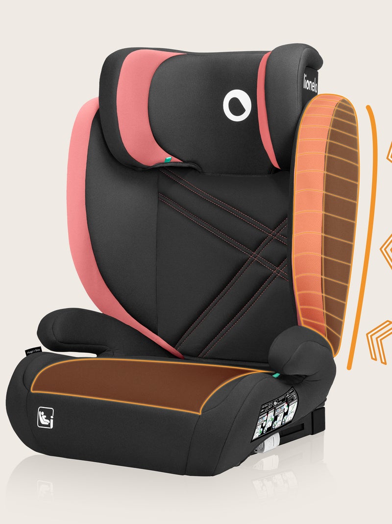 Seggiolino auto LIONELO Hugo i-Size 100-150 cm - ISOFIX - Gruppo 2/3 - Poggiatesta in memory foam Nero Rosa - Kiabi