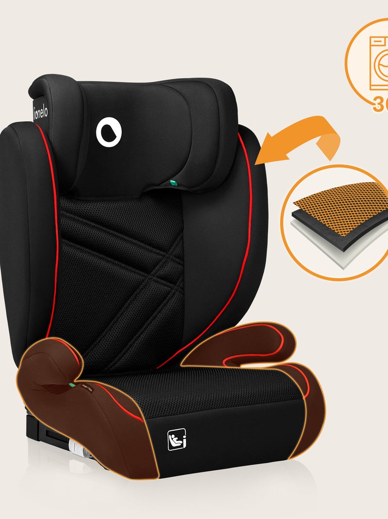 Seggiolino auto LIONELO Hugo i-Size 100-150 cm - ISOFIX - Gruppo 2/3 - Poggiatesta in memory foam Nero Rosso - Kiabi
