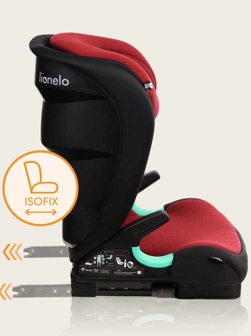 Seggiolino auto LIONELO Neal i-Size 2/3 - ISOFIX - Seduta larga - Ventilazione - Reclinabile Nero Rosso - Kiabi