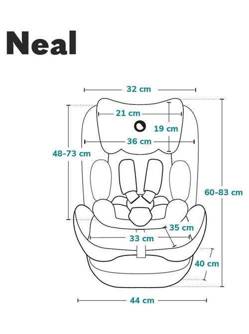 Seggiolino auto LIONELO Neal i-Size 2/3 - ISOFIX - Seduta larga - Ventilazione - Reclinabile - Kiabi