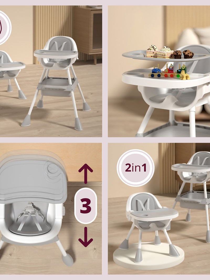 Seggiolone 2 in 1 Magnolia regolabile con vassoio doppio e cestello Grigio - Kiabi