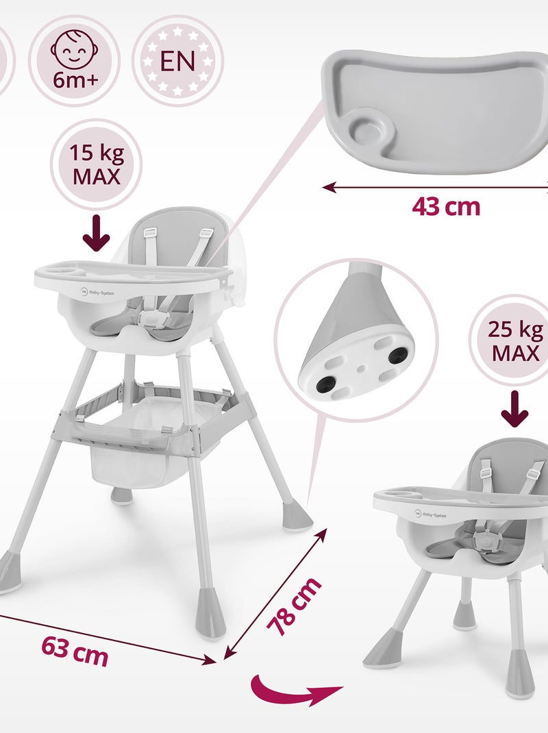 Seggiolone 2 in 1 Magnolia regolabile con vassoio doppio e cestello Grigio - Kiabi