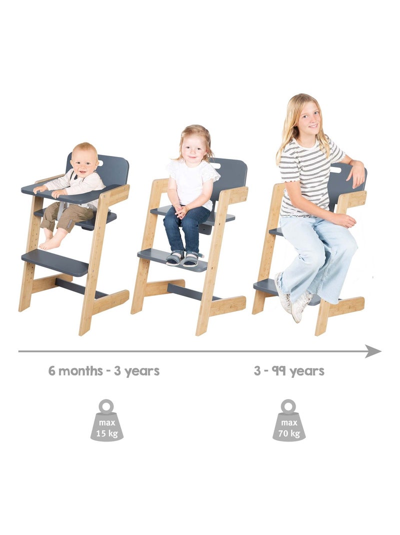 Seggiolone evolutivo in bambù FSC® con vassoio pasto "Roba Nature Up" Grigio antracite - Kiabi