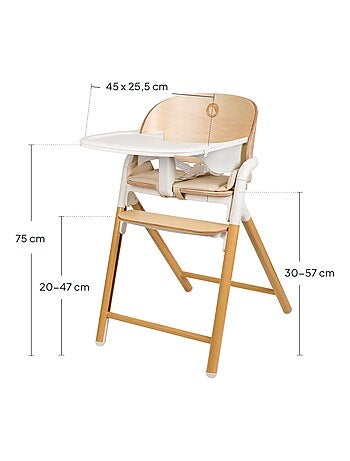 Seggiolone in legno LIONELO Celia 3 in 1 - Fino a 90 kg - Regolazione con una mano - Adattabile