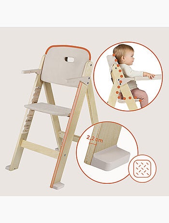 Seggiolone in legno LIONELO Floris 3 in 1 - Cuscini - Regolabile - Cintura a 5 punti - Fino a 40 kg