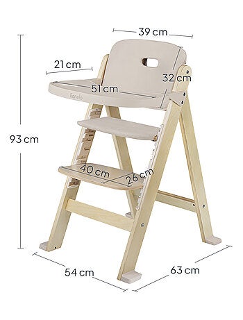 Seggiolone in legno LIONELO Floris 3 in 1 - Cuscini - Regolabile - Cintura a 5 punti - Fino a 40 kg