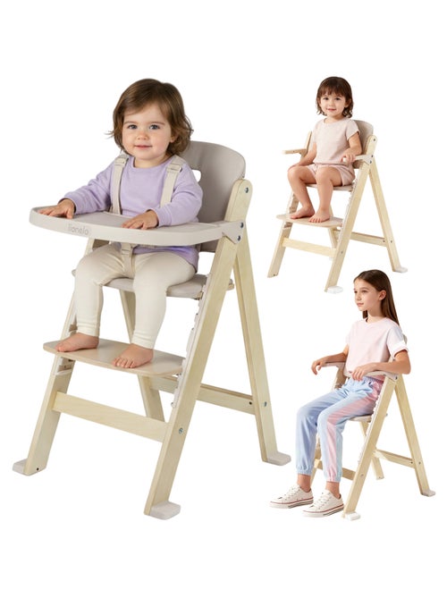 Seggiolone in legno LIONELO Floris 3 in 1 - Cuscini - Regolabile - Cintura a 5 punti - Fino a 40 kg - Kiabi