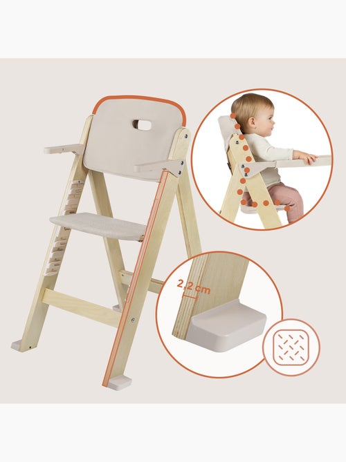 Seggiolone in legno LIONELO Floris 3 in 1 - Cuscini - Regolabile - Cintura a 5 punti - Fino a 40 kg - Kiabi