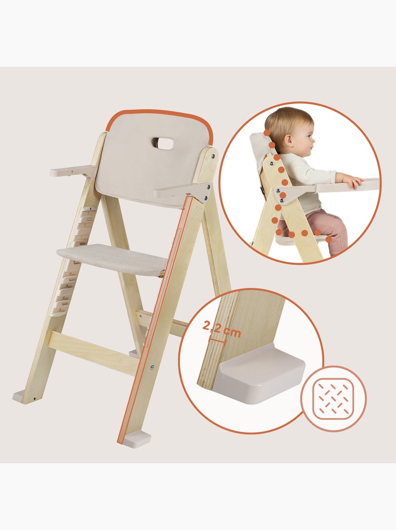 Seggiolone in legno LIONELO Floris 3 in 1 - Cuscini - Regolabile - Cintura a 5 punti - Fino a 40 kg Legno naturale - Kiabi