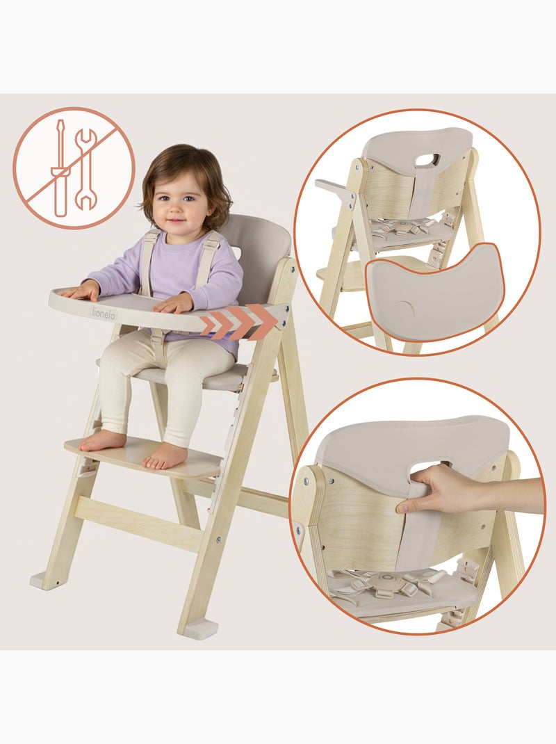 Seggiolone in legno LIONELO Floris 3 in 1 - Cuscini - Regolabile - Cintura a 5 punti - Fino a 40 kg Legno naturale - Kiabi