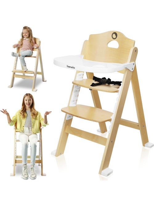 Seggiolone in legno LIONELO Floris 3 in 1 - Regolabile - Cintura di sicurezza a 5 punti - Fino a 40 - Kiabi