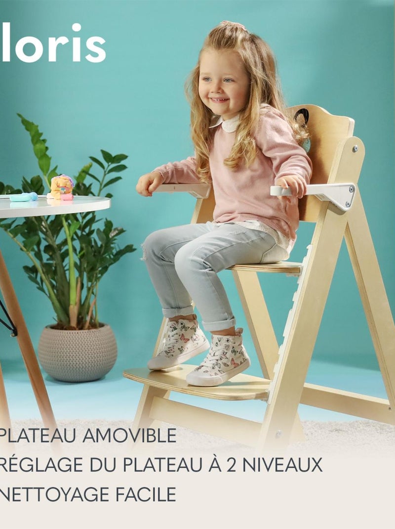 Seggiolone in legno LIONELO Floris 3 in 1 - Regolabile - Cintura di sicurezza a 5 punti - Fino a 40 Bianco Marrone Bianco - Kiabi