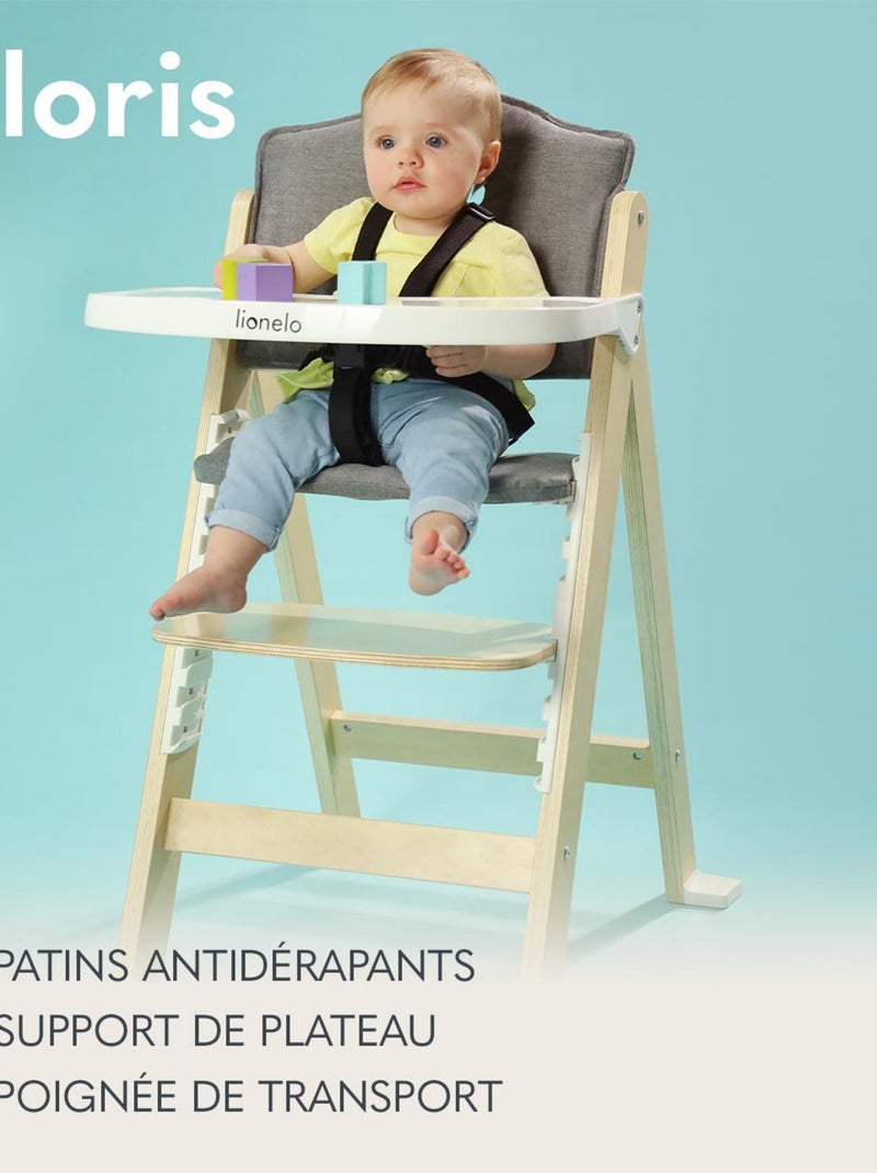 Seggiolone in legno LIONELO Floris 3 in 1 - Regolabile - Cintura di sicurezza a 5 punti - Fino a 40 Bianco Marrone Bianco - Kiabi
