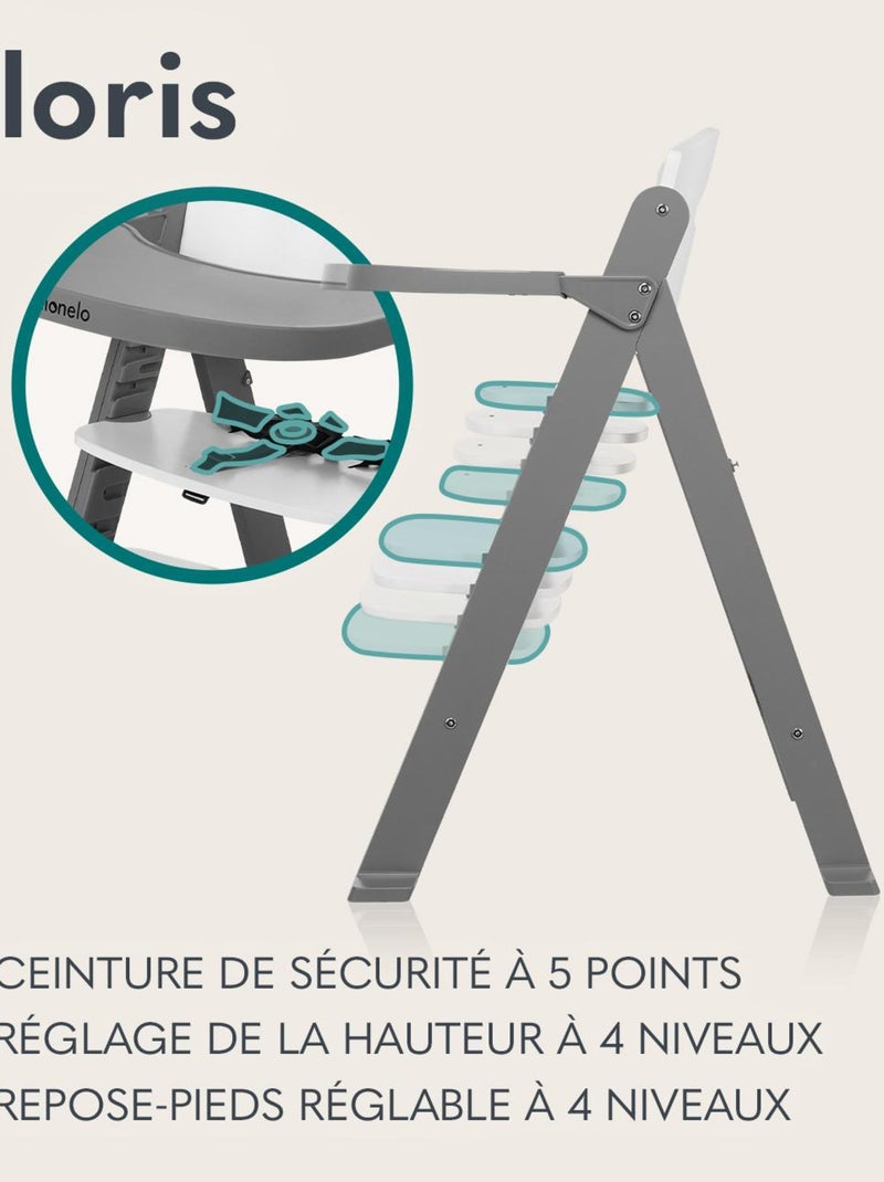 Seggiolone in legno LIONELO Floris 3 in 1 - Regolabile - Cintura di sicurezza a 5 punti - Fino a 40 Bianco Marrone Bianco - Kiabi