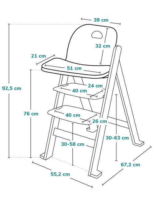 Seggiolone in legno LIONELO Floris 3 in 1 - Regolabile - Cintura di sicurezza a 5 punti - Fino a 40 - Kiabi