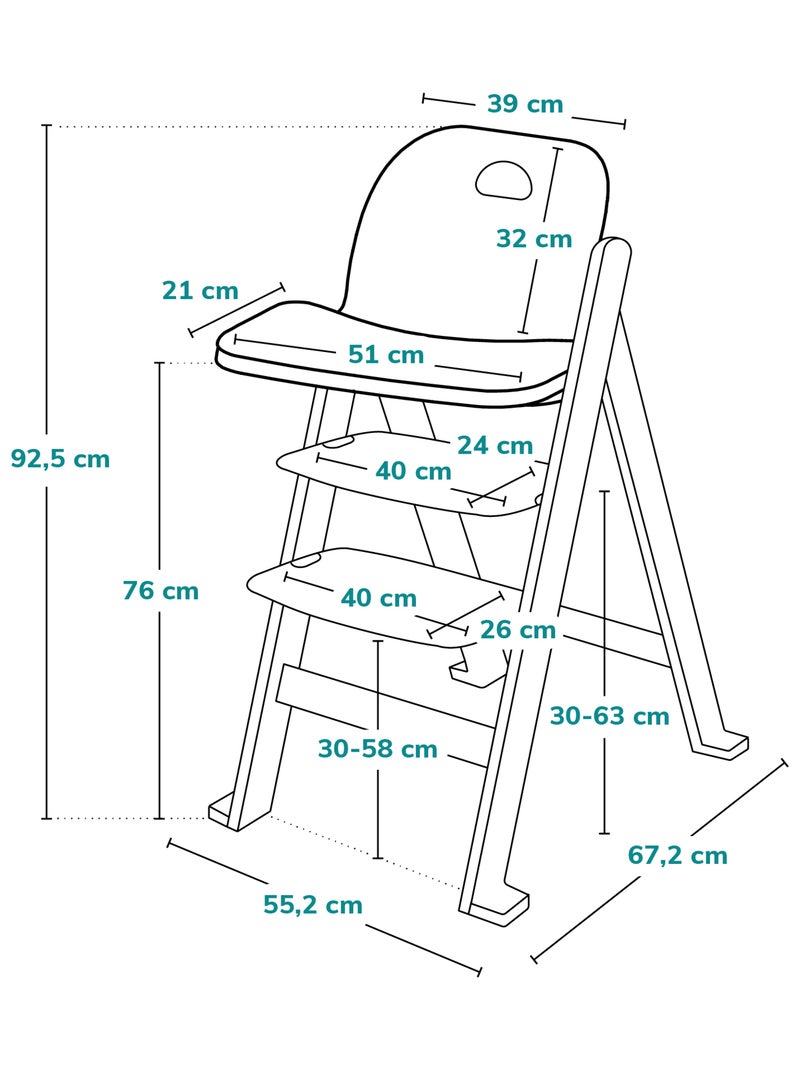 Seggiolone in legno LIONELO Floris 3 in 1 - Regolabile - Cintura di sicurezza a 5 punti - Fino a 40 Bianco Marrone Bianco - Kiabi