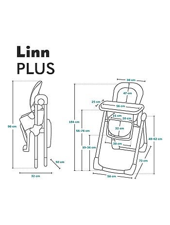 Seggiolone LIONELO Linn - Altezza regolabile - Ruote - Cestino - Pieghevole compatto