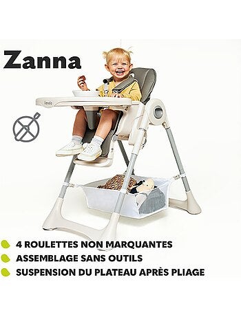 Seggiolone LIONELO Zanna - Pieghevole - Con ruote - Vassoio e poggiapiedi regolabili