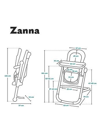 Seggiolone LIONELO Zanna - Pieghevole - Con ruote - Vassoio e poggiapiedi regolabili