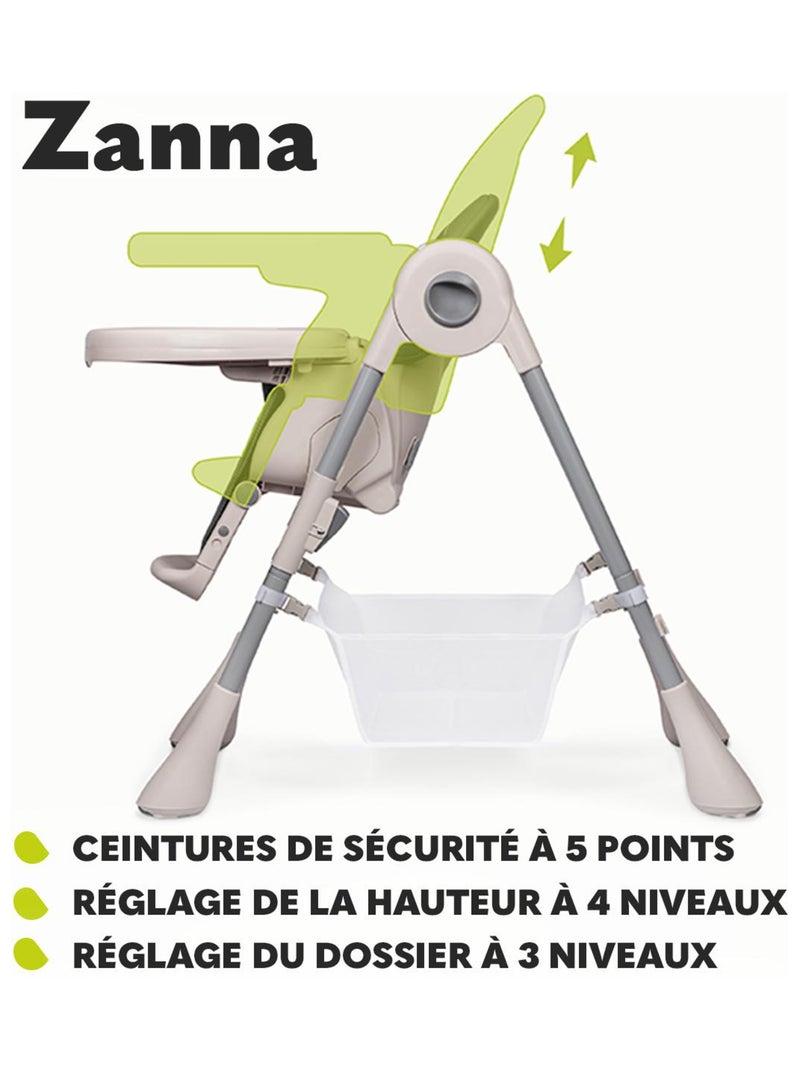 Seggiolone LIONELO Zanna - Pieghevole - Con ruote - Vassoio e poggiapiedi regolabili Beige - Kiabi