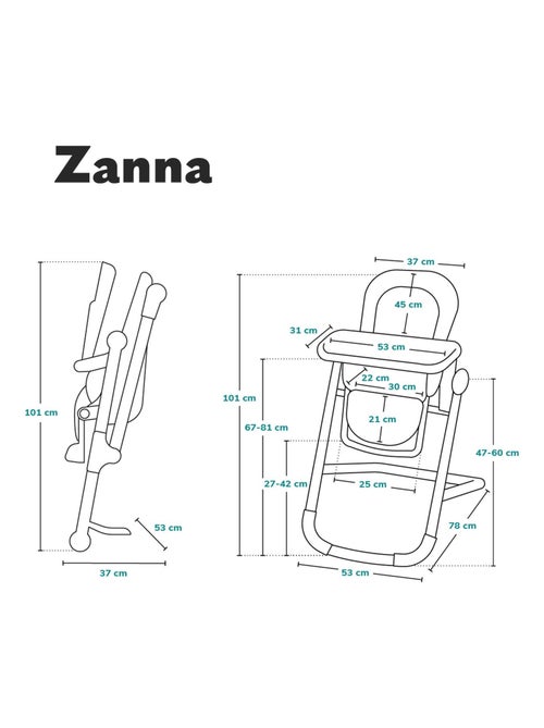 Seggiolone LIONELO Zanna - Pieghevole - Con ruote - Vassoio e poggiapiedi regolabili - Kiabi