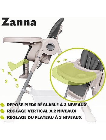 Seggiolone LIONELO Zanna - Pieghevole - Con ruote - Vassoio e poggiapiedi regolabili