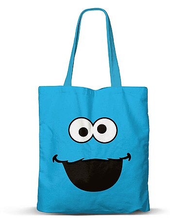 Sesame street pasticcino cookie monster face borsa della spesa shopping fan, blu