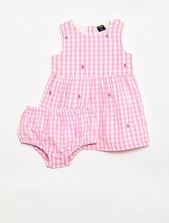 Set 2 pezzi - Abito vichy senza maniche in popeline di cotone + culotte