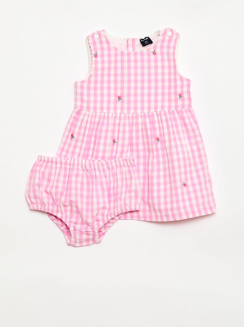 Set 2 pezzi - Abito vichy senza maniche in popeline di cotone + culotte - Kiabi