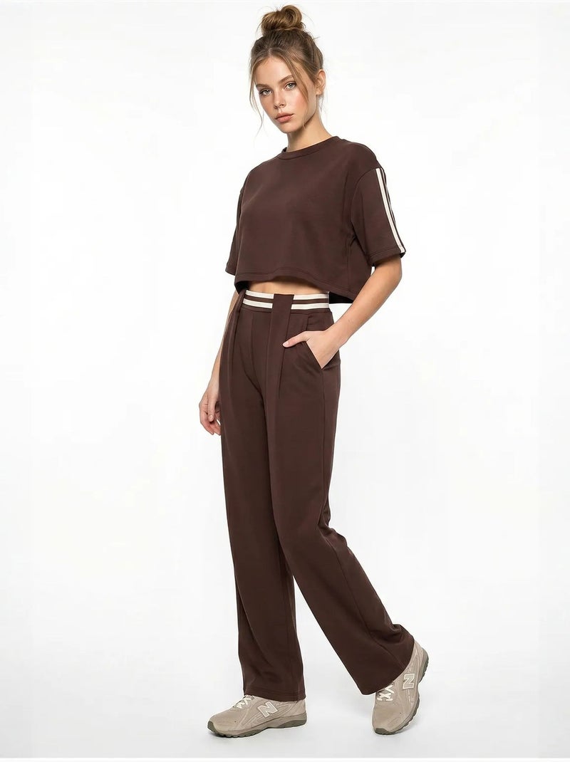 Set 2 pezzi con t-shirt girocollo e pantaloni a gamba ampia lucci Marrone - Kiabi