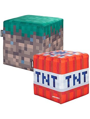 Set 2 pouf in velluto – blocco d"erba e cubo TNT "Roba" – Minecraft