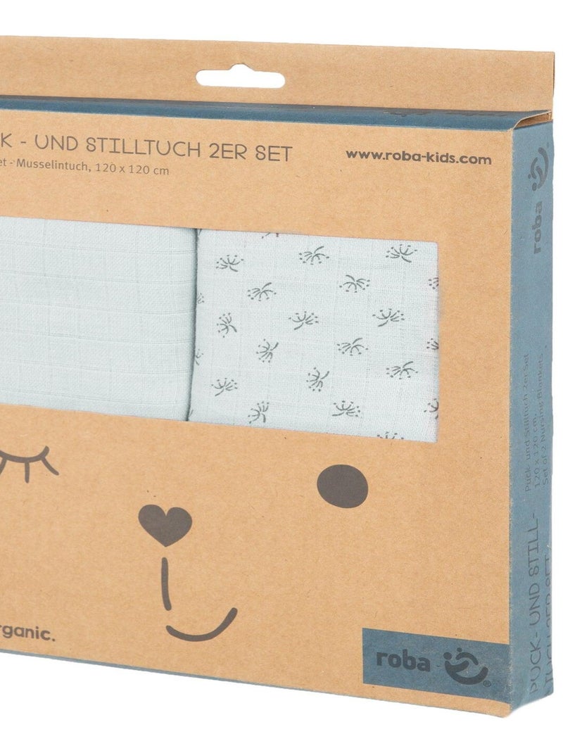 Set 2 salviette da allattamento in cotone bio – ROBA "Lil Planet" Blu chiaro - Kiabi
