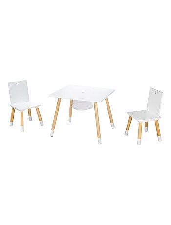 Set 2 sedie e tavolo per bambini con rete portaoggetti in legno – design scandinavo "Roba