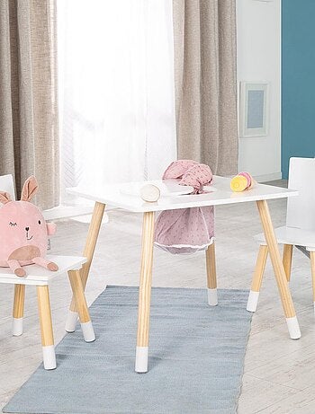 Set 2 sedie e tavolo per bambini con rete portaoggetti in legno – design scandinavo "Roba