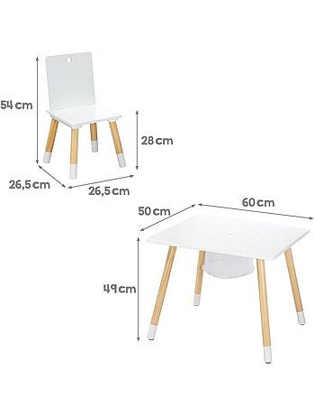 Set 2 sedie e tavolo per bambini con rete portaoggetti in legno – design scandinavo "Roba