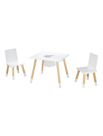 Set 2 sedie e tavolo per bambini con rete portaoggetti in legno – design scandinavo "Roba