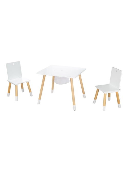 Set 2 sedie e tavolo per bambini con rete portaoggetti in legno – design scandinavo "Roba" - Kiabi