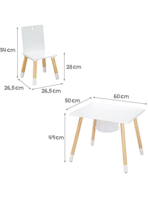 Set 2 sedie e tavolo per bambini con rete portaoggetti in legno – design scandinavo "Roba" - Kiabi