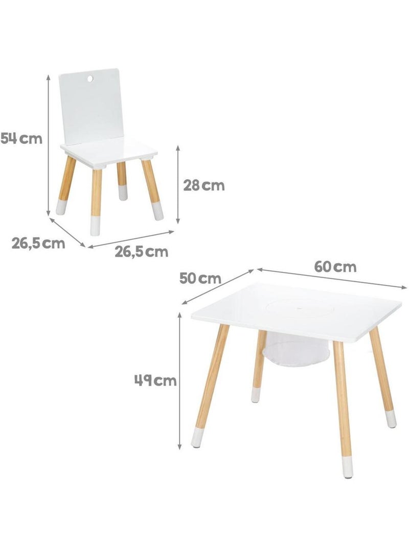 Set 2 sedie e tavolo per bambini con rete portaoggetti in legno – design scandinavo "Roba" Bianco Beige Bianco - Kiabi