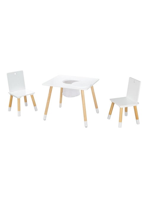 Set 2 sedie e tavolo per bambini con rete portaoggetti in legno – design scandinavo "Roba" - Kiabi