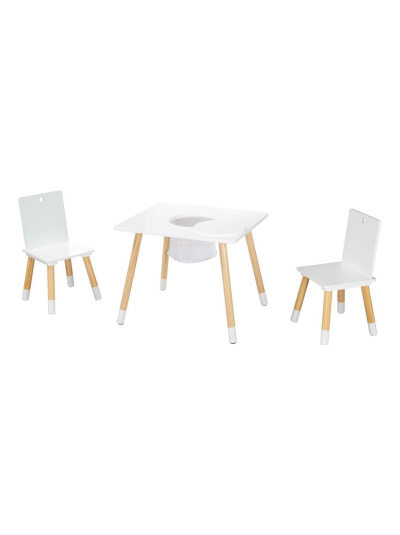 Set 2 sedie e tavolo per bambini con rete portaoggetti in legno – design scandinavo "Roba" Bianco Beige Bianco - Kiabi
