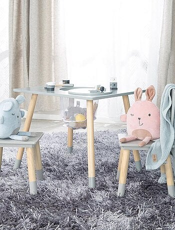 Set 2 sedie e tavolo per bambini con rete portaoggetti in legno – design scandinavo "Roba
