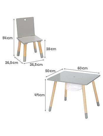 Set 2 sedie e tavolo per bambini con rete portaoggetti in legno – design scandinavo "Roba